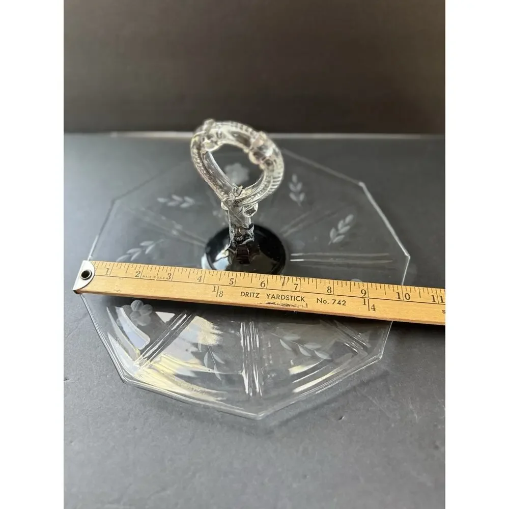 Vintage Tidbit Sandwhich Tray Etched Charcuterie Glass Clear MCM Deco Cottage